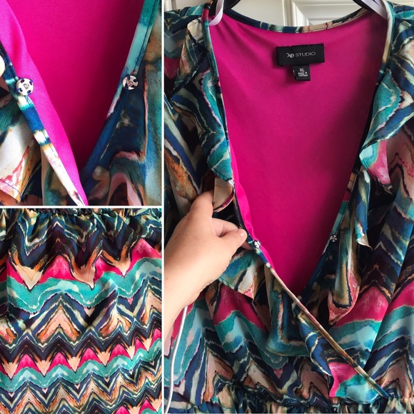 AB Studio V-neck Abstract Watercolor Dress Size XL - Picture 8 of 8